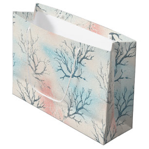 Boho Luxe Watercolor Coastal Coral Pattern (1) Large Gift Bag