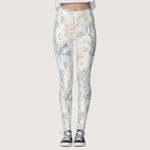 Boho Luxe Watercolor Coastal Coral Pattern (2) Leggings