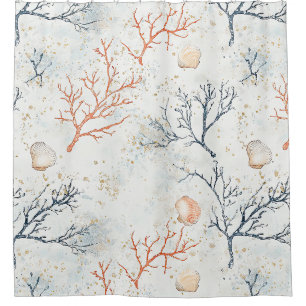 Boho Luxe Watercolor Coastal Coral Pattern (2) Shower Curtain