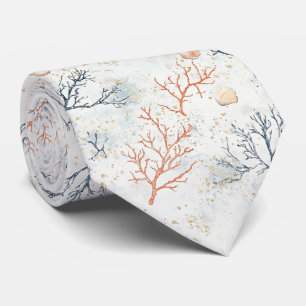 Boho Luxe Watercolor Coastal Coral Pattern (2) Tie