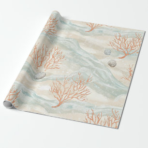 Boho Luxe Watercolor Coastal Coral Pattern (3) Wrapping Paper