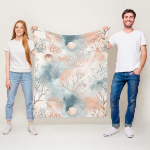 Boho Luxe Watercolor Coastal Coral Pattern (4) Fleece Blanket