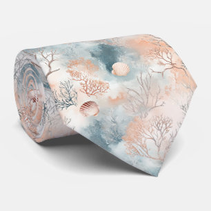 Boho Luxe Watercolor Coastal Coral Pattern (4) Tie