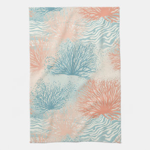 Boho Luxe Watercolor Coastal Coral Pattern (5) Tea Towel