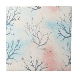 Boho Luxe Watercolor Coastal Coral Pattern Ceramic Tile