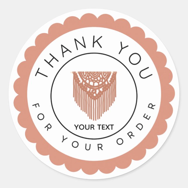 Boho Macrame Thank You Label, Handmade Business Classic Round Sticker (Front)