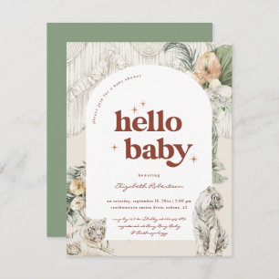 Boho Macrame Tiger Greenery   Baby Shower Enclosure Card