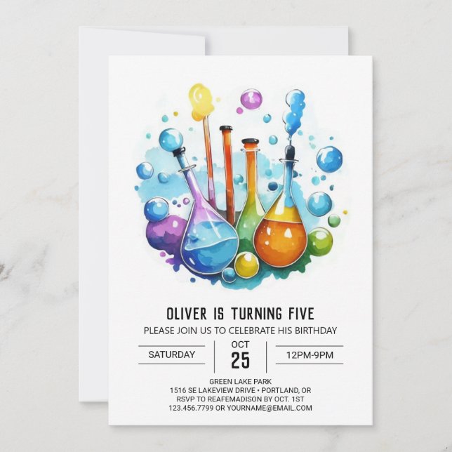 Boho Mad Scientist Discovery Birthday Invitation (Front)