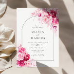 Boho Magenta Hot Pink Arch Floral Elegant Wedding Invitation<br><div class="desc">Boho Magenta Hot Pink Rose Floral Arch Elegant Simple Wedding Invitation. Bohemian-style arranged rose floral minimalist invitation with elegant and simple boho magenta pink florals and botanicals in hand-printed watercolor. The magenta background colour is gorgeous for boho weddings and magenta blush weddings. Editable invitations for spring, summer, fall (autumn), and...</div>