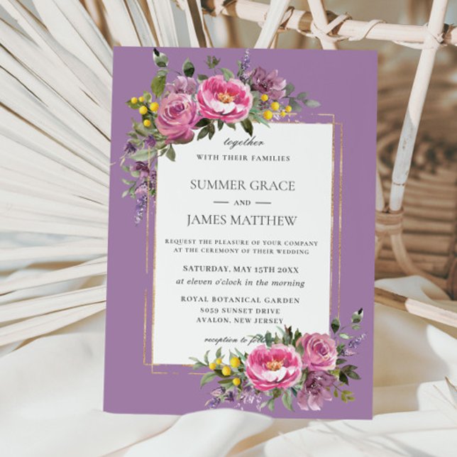 Boho Magenta Pink Lavender Purple Greenery Wedding Invitation (Creator Uploaded)