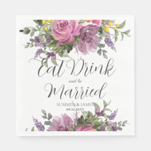Boho Magenta Pink Purple Floral Wedding Eat Drink  Napkin