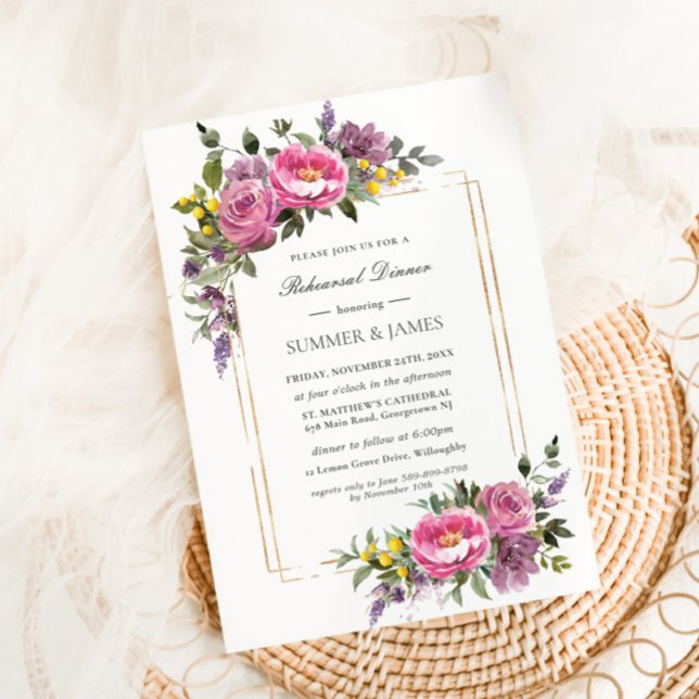 Boho Magenta Pink Purple Yellow Rehearsal Dinner Invitation (Creator Uploaded)