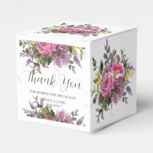 Boho Magenta Purple Pink Mauve Floral Wedding Favour Box