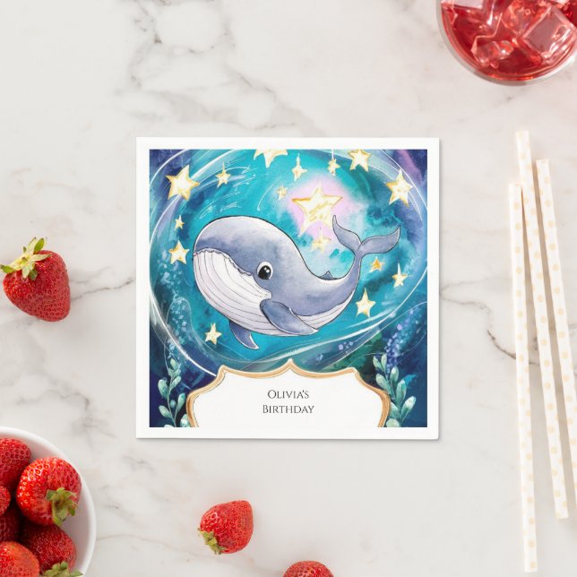 Boho Magical Blue Whale Birthday Napkin (Insitu)