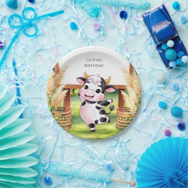 Boho Magical Cow Birthday Paper Plate (Party)