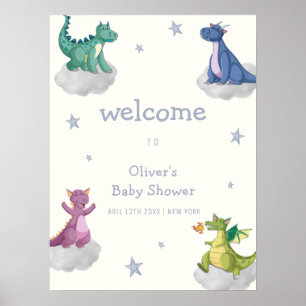 Boho Magical Sky Stars Dragon Baby Shower Welcome Poster
