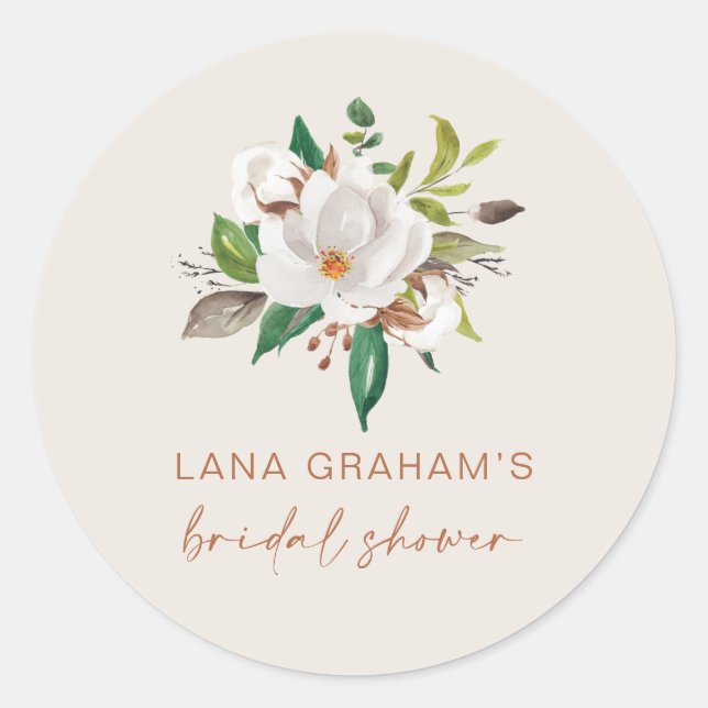 Boho Magnolia Favour Labels Bridal Shower Seal L20 (Front)