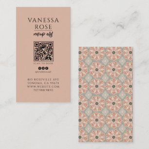 Boho Makeup Artist QR Code Terracotta Sage Floral Business Card