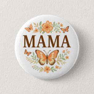 Boho Mama Butterfly Floral Wreath Mother's Day 6 Cm Round Badge