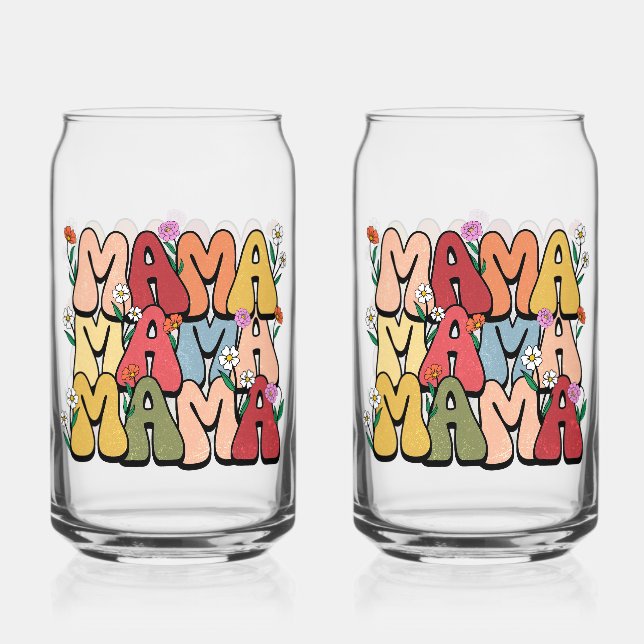 Boho "Mama" Stacked Typography Can Glass (Front)