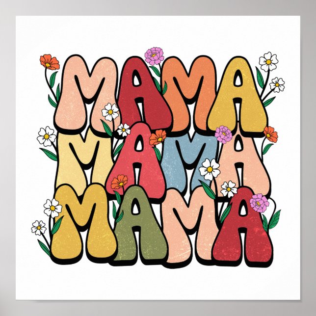 Boho "Mama" Stacked Typography Poster (Front)