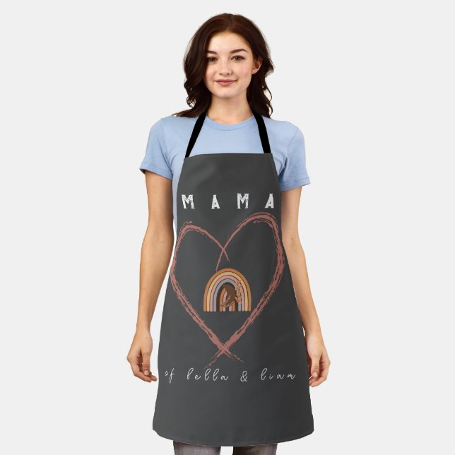 Boho Mama Text w/ Moon Feathers and Kid Names Apron (Worn)