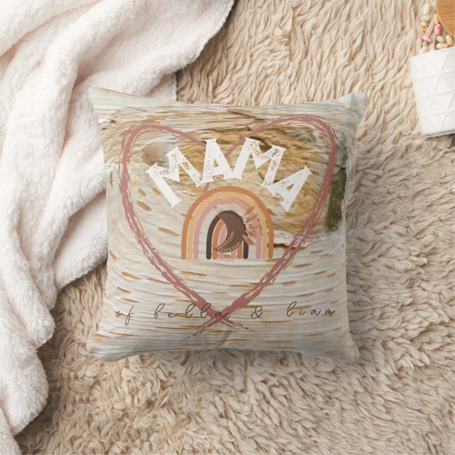 Boho Mama Text w/ Moon Feathers and Kid Names Cushion (Blanket)