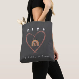 Boho Mama Text w/ Moon Feathers and Kid Names Tote Bag