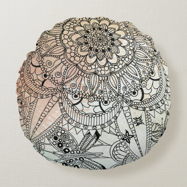 Boho Mandala Bohemian Art  Round Cushion (Front)