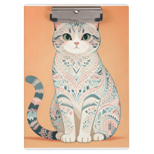 Boho Mandala Cat Pastel Ornamental Paisley Kitty Clipboard