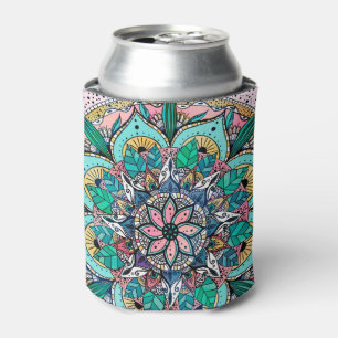 Boho Mandala Colourful Watercolor Floral Can Cooler