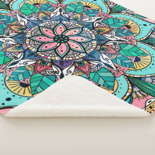 Boho Mandala Colourful Watercolor Floral Sherpa Blanket
