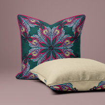 Boho Mandala Floral Throw Pillow