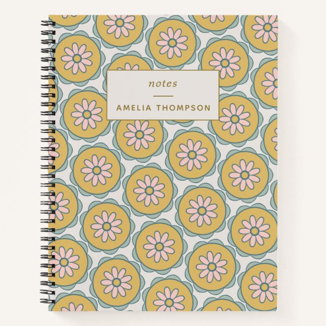 Boho Mandala Flower in Yellow Personalised  Notebook (Front)