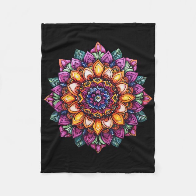 Boho Mandala Flower Sacred Geometry Yoga  Fleece Blanket (Front)