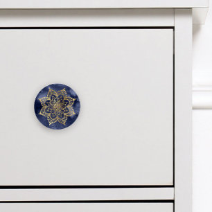 Boho Mandala Gold Navy Blue Ink Texture Ceramic Knob