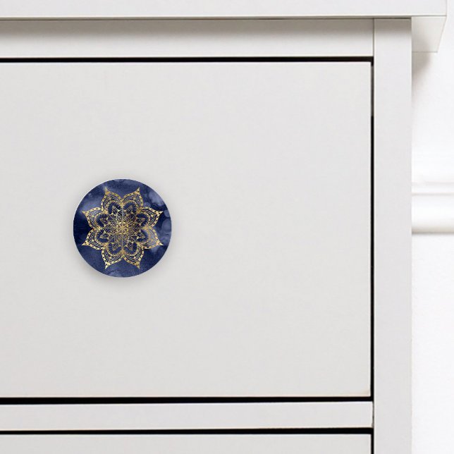 Boho Mandala Gold Navy Blue Ink Texture Ceramic Knob (Creator Uploaded)