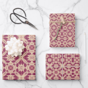 Boho Mandala-Inspired Pattern in Pink and Beige Wrapping Paper Sheet