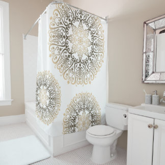 Boho Mandala Pattern Shower Curtain – Sepia 3