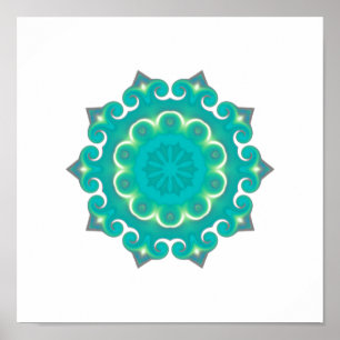 Boho Mandala   Retro Bohemian Teal Kaleidoscope Poster