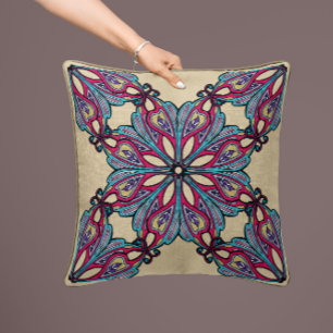 Boho Mandala Throw Pillow – Beige