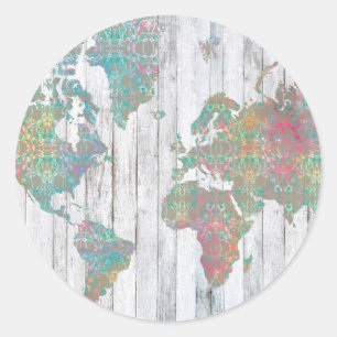 Boho Map II Classic Round Sticker
