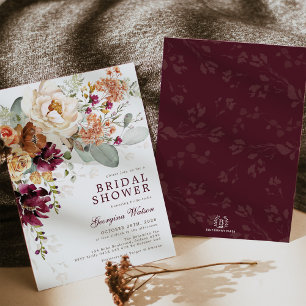 Boho Maroon Burnt Orange Floral Bridal Shower Invitation