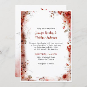 Boho Marsala Burgundy Floral Watercolor Wedding Invitation