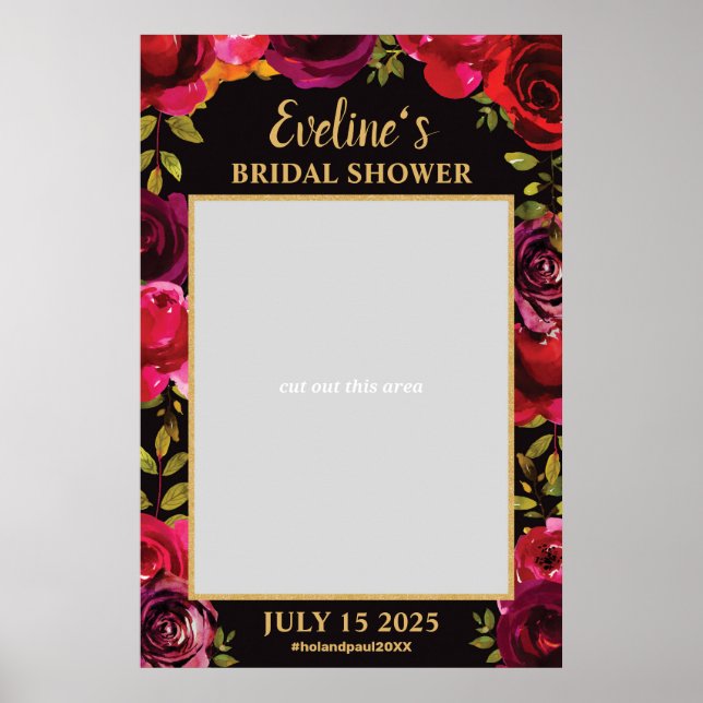 Boho Marsala Deep Red Roses Photo Prop Frame Poster (Front)
