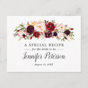 Boho Marsala Floral Bridal Shower Recipe Card