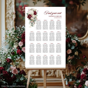 Boho marsala gold rose wedding seating chart board