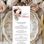 Boho marsala gold roses romantic wedding menu card<br><div class="desc">✅ For matching items search 208W in my collections ✅ Complete your reception tablescape with this boho wedding menu, featuring watercolor burgundy and white roses with shimmering gold leaves. Designed in a sophisticated palette of burgundy, marsala, maroon, deep red, dark red, crisp white, and metallic gold, this menu combines boho...</div>