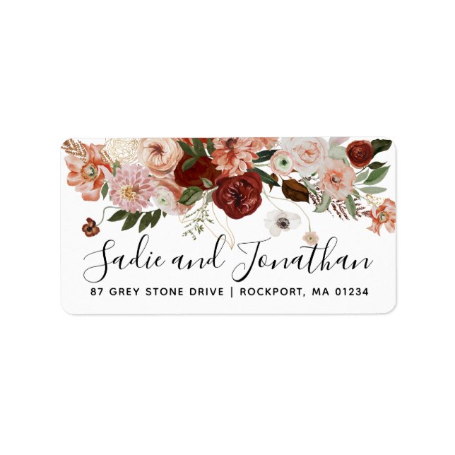 Boho Marsala Pink Terracotta Floral Address Label (Front)