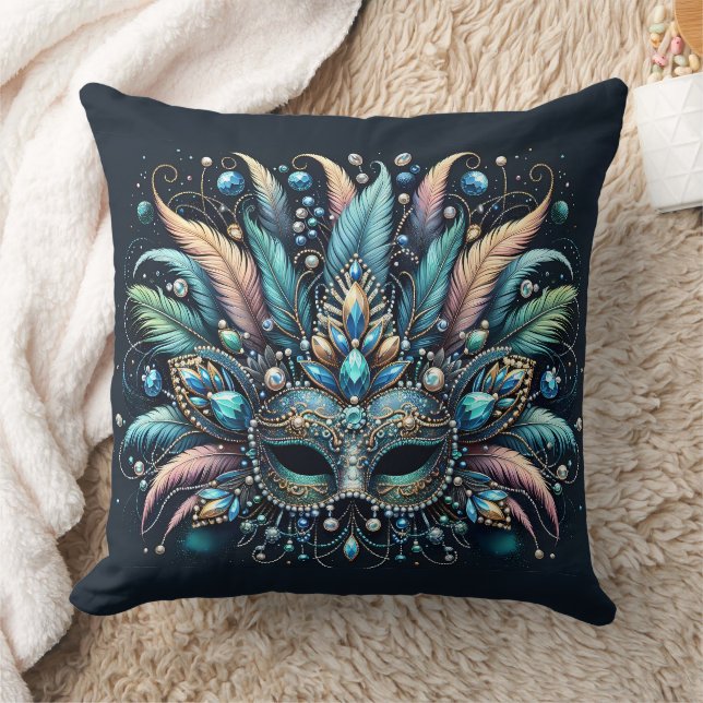 Boho Masquerade Feather Jewel Mask Cushion (Blanket)